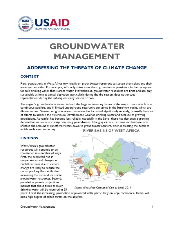 Groundwater Management: Addressing the Threats of Climate Change in West Africa