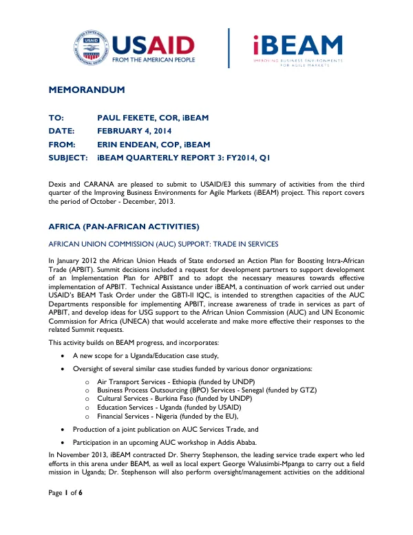 iBEAM Quarterly Report 3: FY2014, Q1
