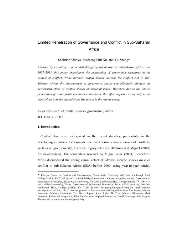 Limited Penetration of Governance and Conflict in Sub-Saharan Africa