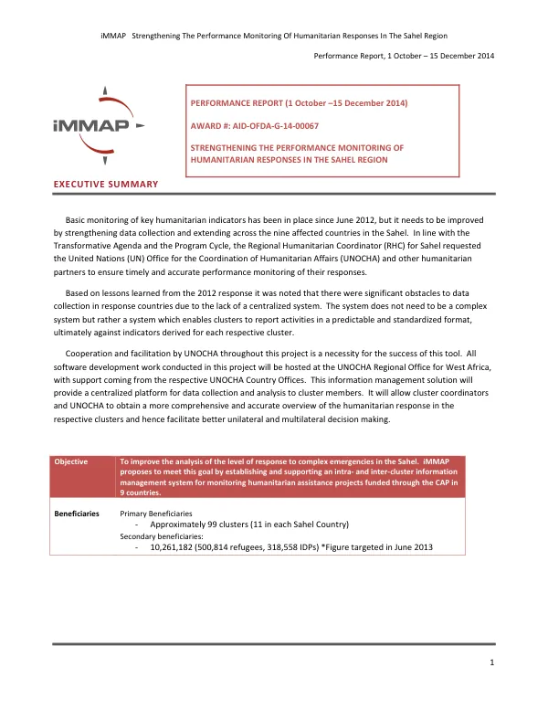 Strengthening The Performance Monitoring Of Humanitarian Responses In The Sahel Region