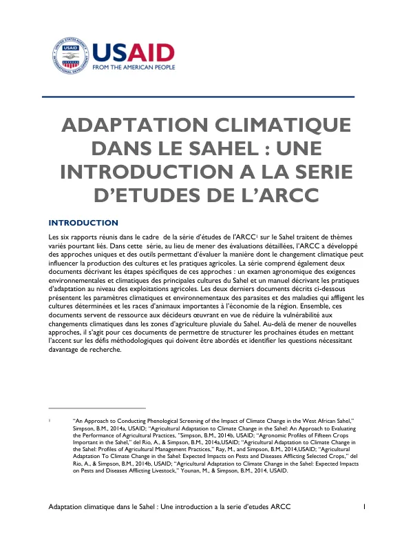 Adaptation climatique dans le Sahel : Une introduction a la serie d’etudes ARCC