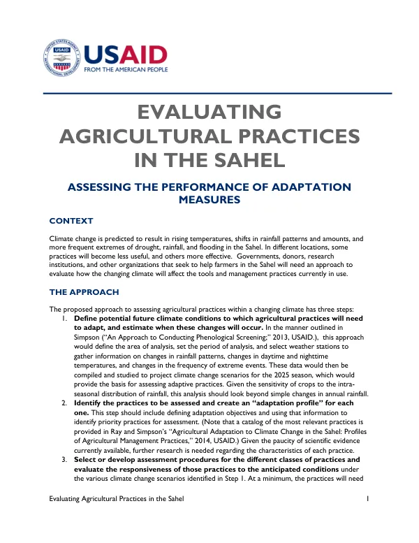 Evaluating Agricultural Practices in the Sahel