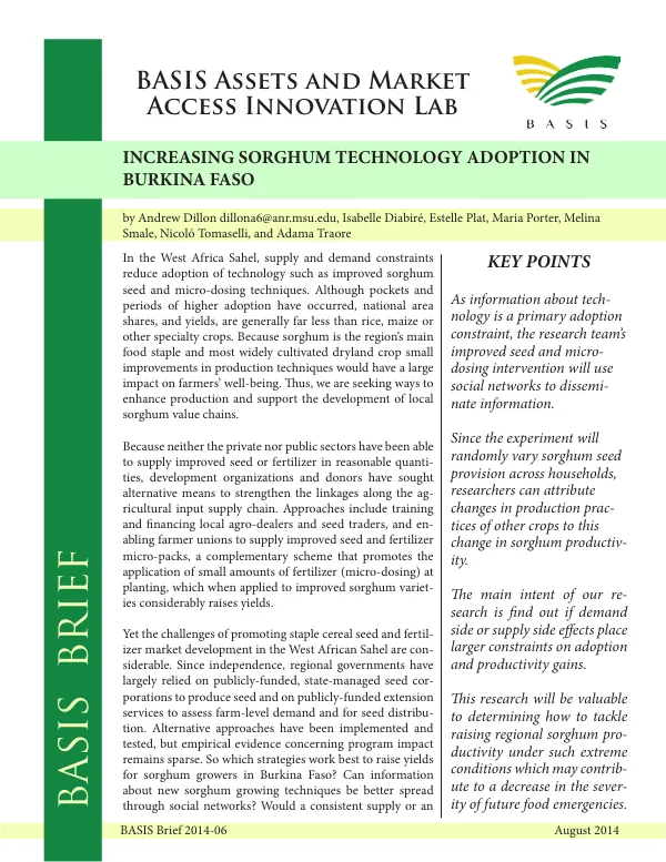 Increasing Sorghum Technology Adoption in Burkina Faso