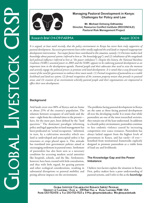 Managing pastoral development in Kenya : challenges for policy and law