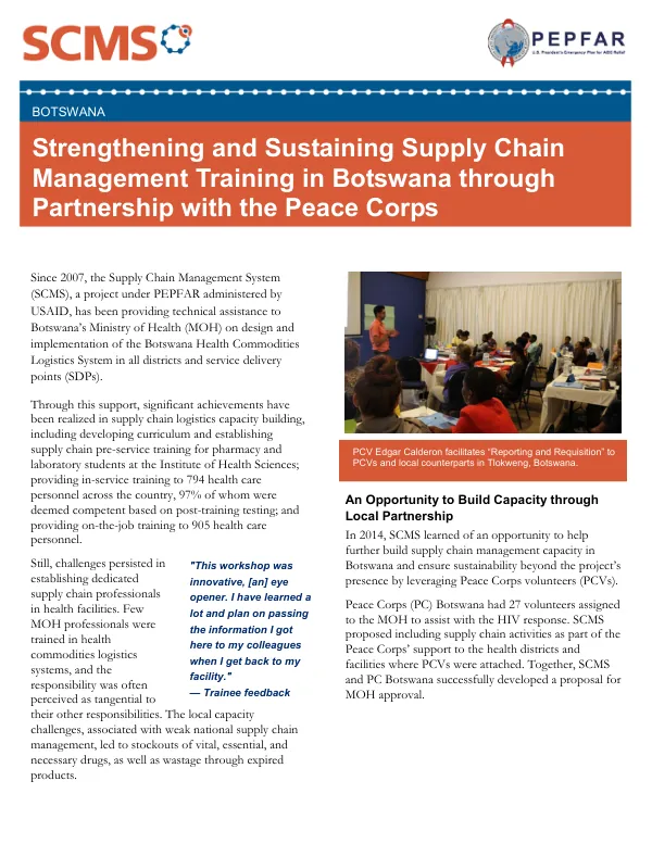 Strengthening and Sustain Supply Chain Management in Botswana through Partnership with the Peace Corps
