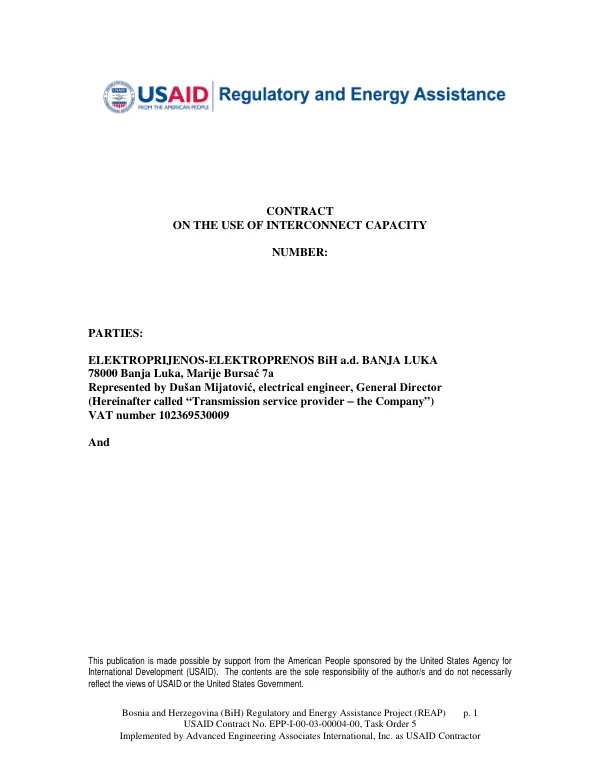 Contract on the Use of Interconnect Capacity