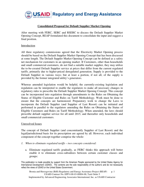 Transition Period and Default Supplier