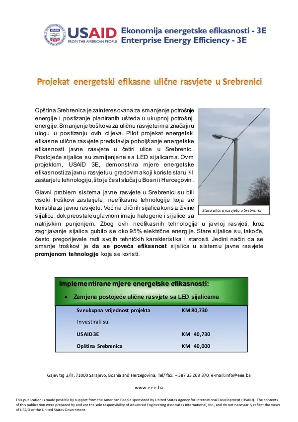 USAID 3E Pilot Project for Energy Efficiency in Srebrenica