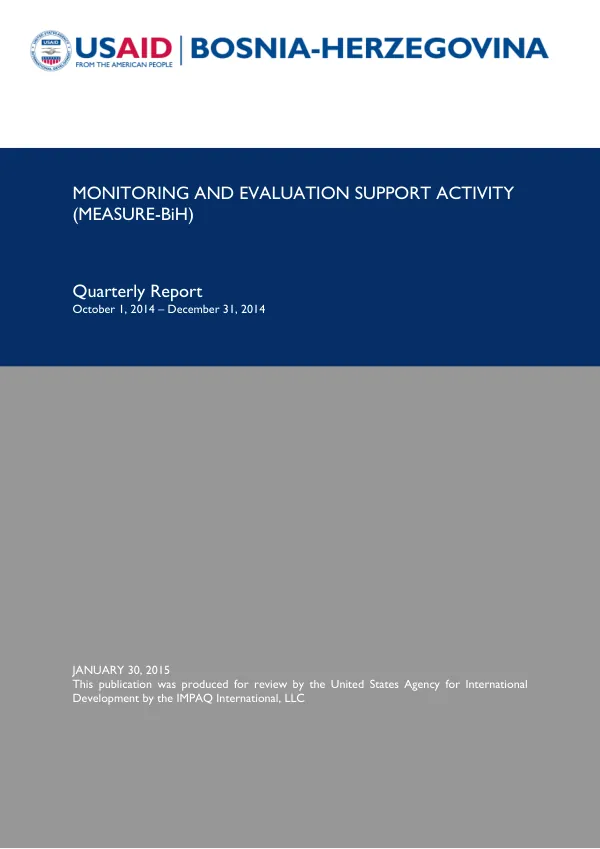 Monitoring and Evaluation Support Activity (MEASURE-BiH) Quarterly Report