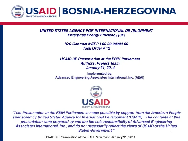 USAID 3E Presentation at the FBiH Parliament