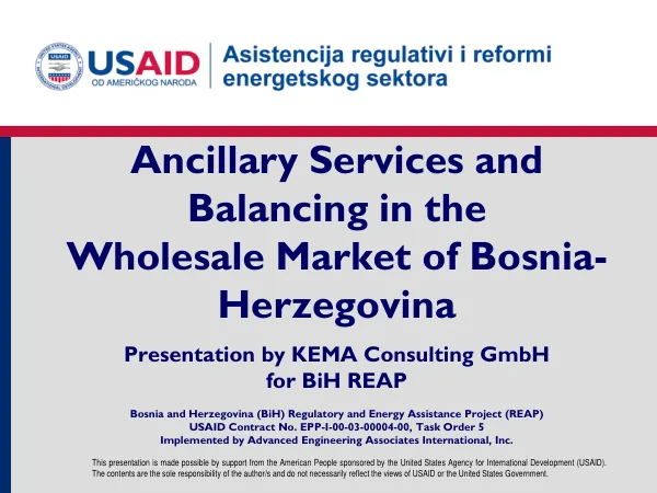 Ancillary Services and Balancing in the Wholesale Market of Bosnia-Herzegovina