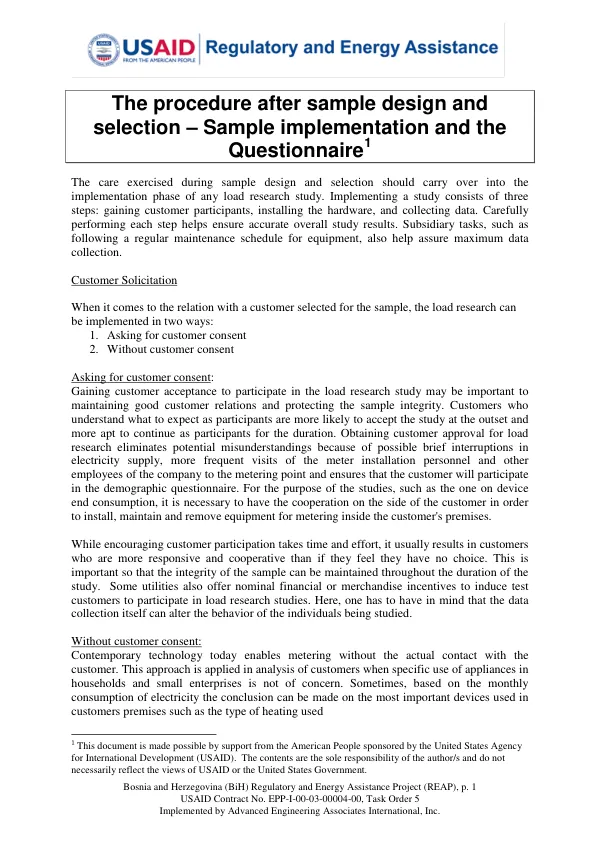 Bosnia and Herzegovina (BiH) Regulatory and Energy Assistance Project (REAP)