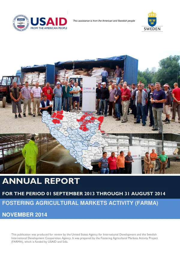 Annual Report: Fostering Agricultural Markets Activity (FARMA) for the Period 01 September 2013 Through 31 August 2014