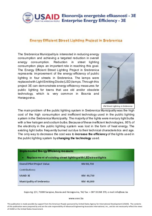 Energy Efficient Street Lighting Project in Srebrenica