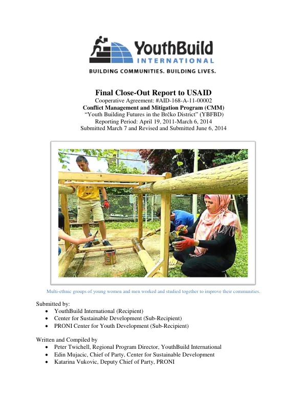 YouthBuild International, BiH YBFBD Revised Final Report