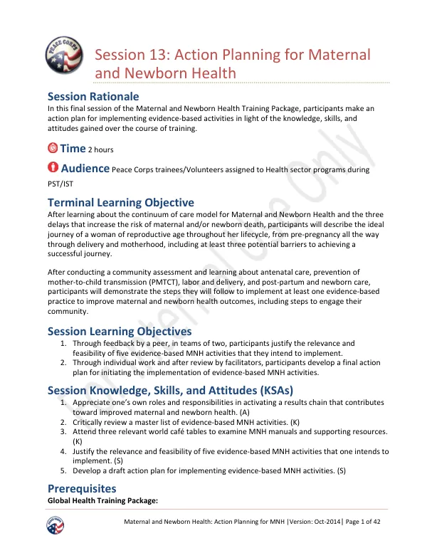 Maternal and Newborn Health: Action Planning for MNH
