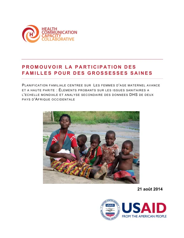 Promouvoir la participation des familles pour des grossesses saines - Planification familiale centrée sur les femmes d'âge maternel avancé et à haute parité