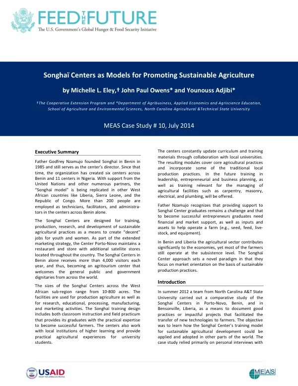 Songhaï Centers as Models for Promoting Sustainable Agriculture