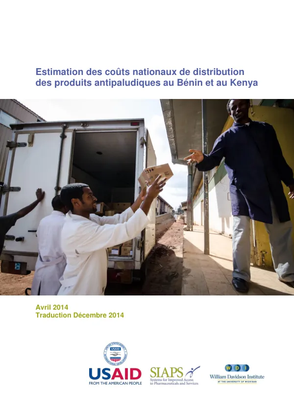 Estimation des coûts nationaux de distribution des produits antipaludiques au Bénin et au Kenya