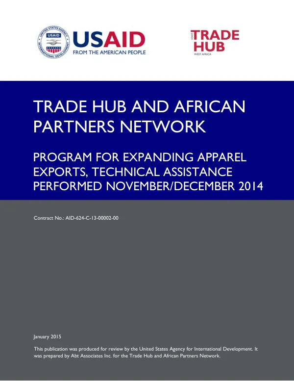 Program for Expanding Apparel Exports, Technical Assistance Performed November/December 2014