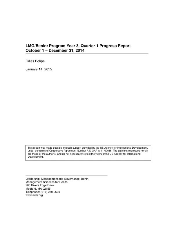 LMG/Bénin Quarterly Report: October-December 2014