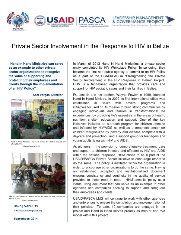 Private Sector Involvement in the Response to HIV in Belize