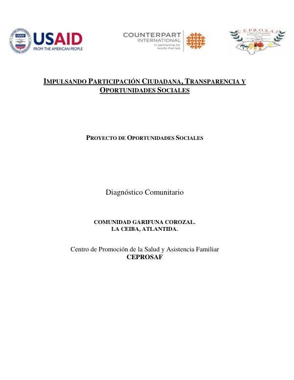 Diagnóstico Comunitario: Comunidad Garífuna de Corozal