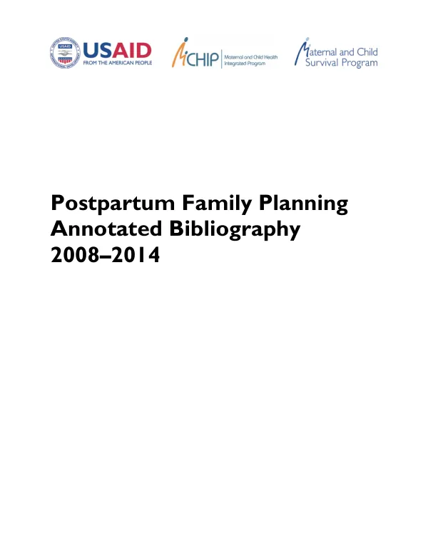 Postpartum Family Planning Annotated Bibliography 2008–2013