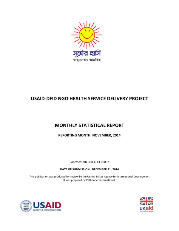 USAID-DFID NGO Health Service Delivery Project Monthly Statistical Report November 2014