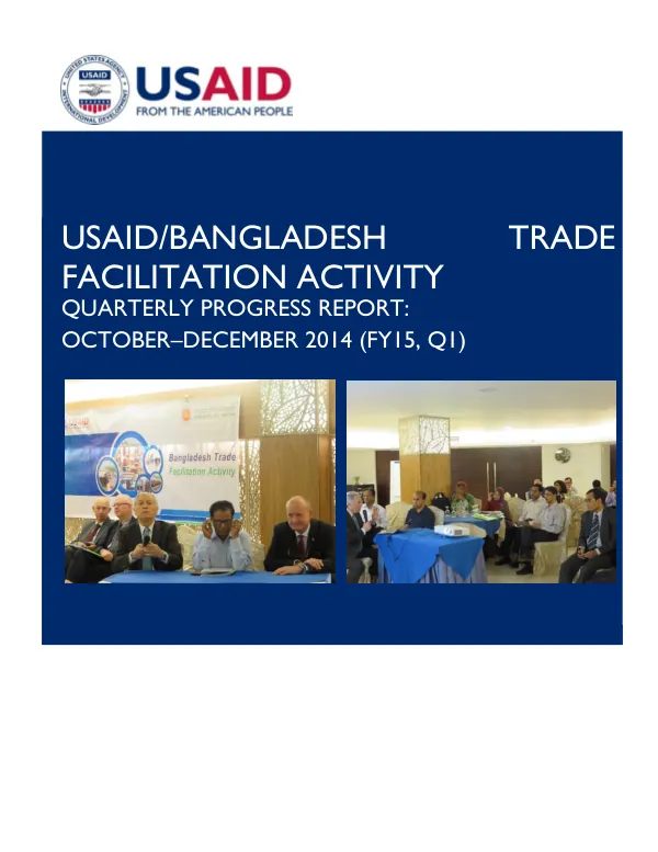 USAID BTFA: Quarterly Progress Report: October–December 2014
