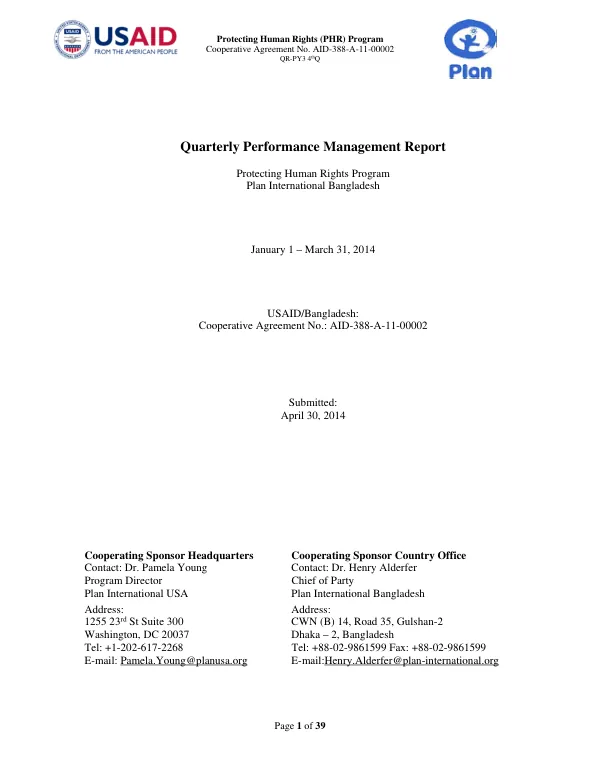 Quarterly Performance Management Report: Protecting Human Rights Program