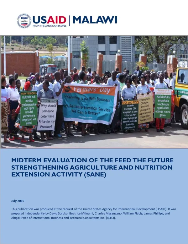 Midterm evaluation of the Feed the Future strengthening agriculture and nutrition extension activity (SANE)