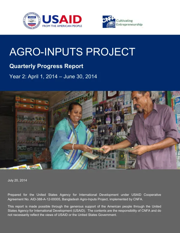 Agro-Inputs Project in Bangladesh Quarterly Progress Report Year 2: April 1, 2014 – June 30, 2014