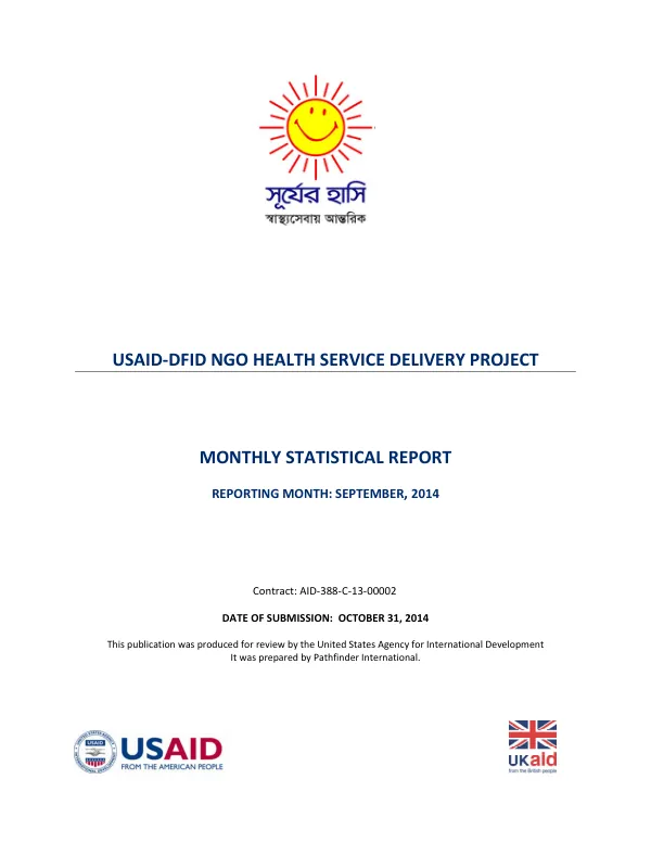 USAID-DFID NGO HEALTH SERVICE DELIVERY PROJECT MONTHLY STATISTICAL REPORT SEPTEMBER 2014