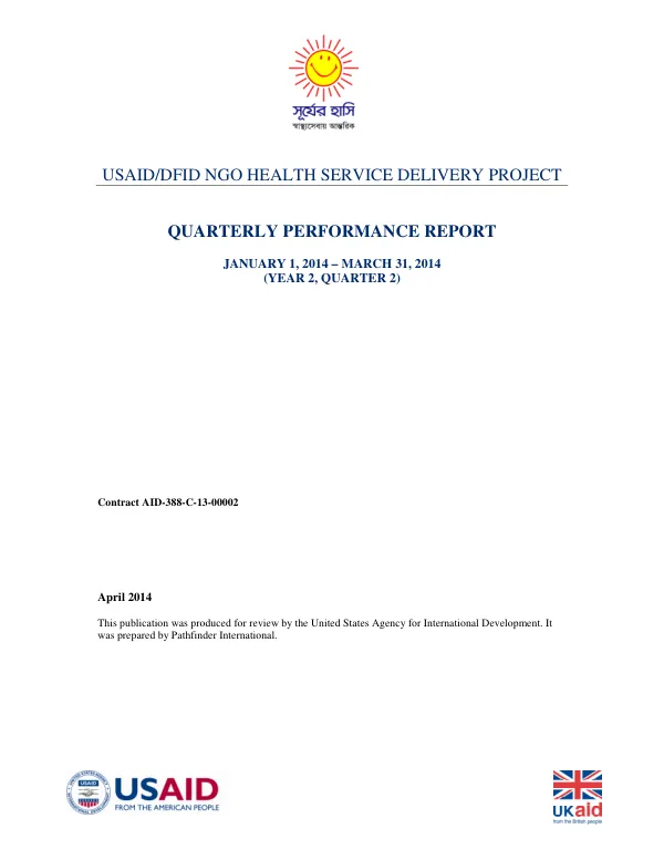 USAID/DFID NGO Health Service Delivery Project Quarterly Performance Report