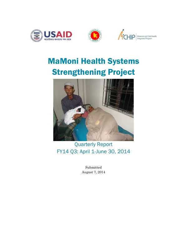 MaMoni Health Systems Strengthening Project Quarterly Report FY14 Q3