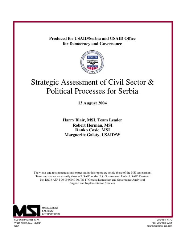 Strategic assessment of civil sector & political processes for Serbia