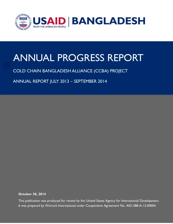 Annual Progress Report: Cold Chain Bangladesh Alliance (CCBA) Project