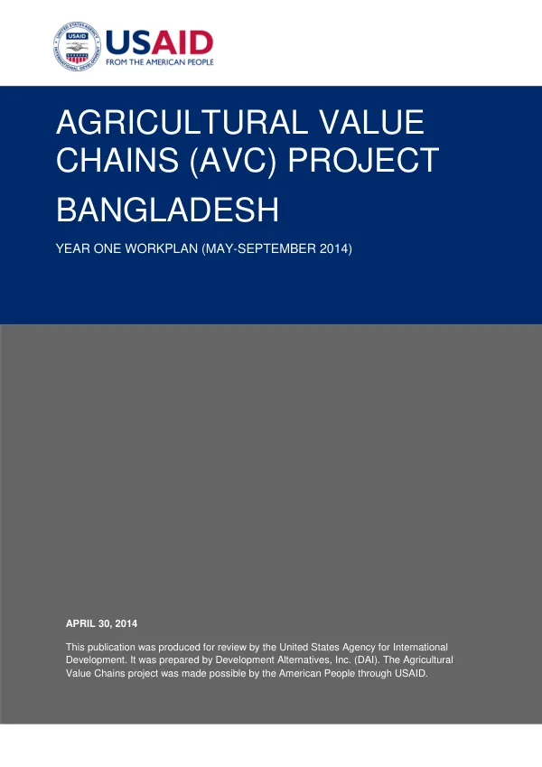Agricultural Value Chains Project - Year One Workplan (May-September 2014)