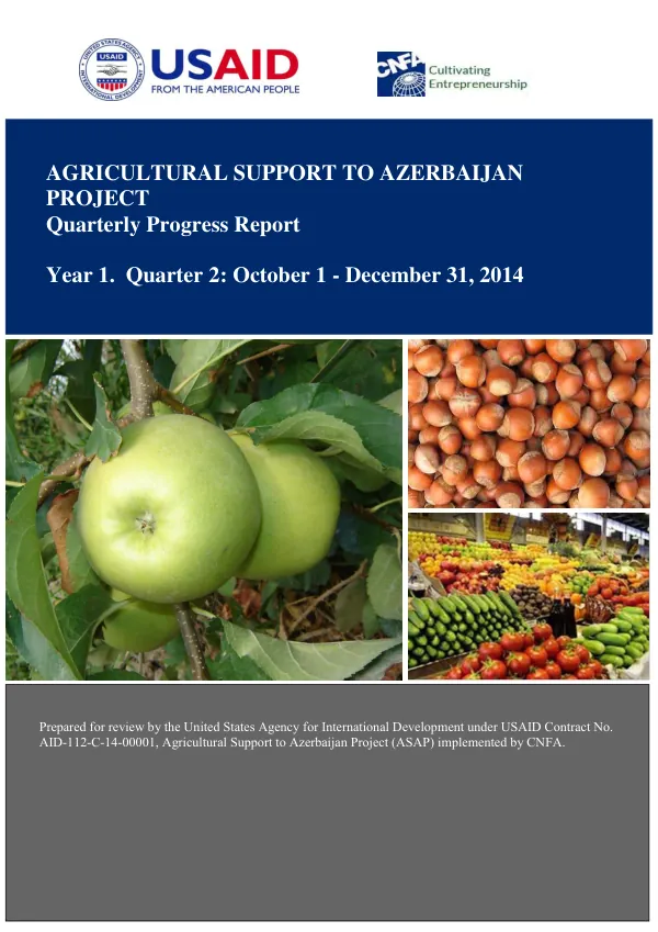 Agricultural Support to Azerbaijan Project (ASAP) Quarterly Progress Report Year 1. Quarter 2: October 1 - December 31, 2014
