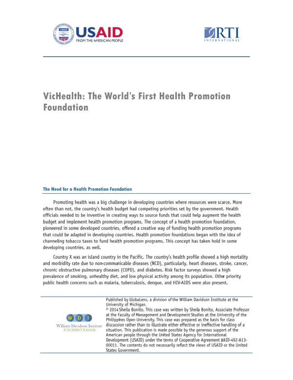 The World’s First Health Promotion Foundation: VicHealth