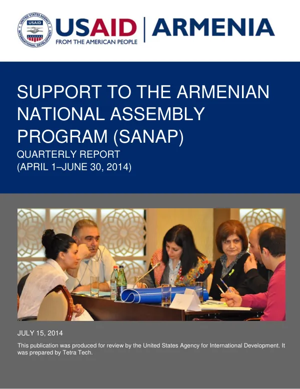 Support to the Armenian National Assembly Program (SANAP) Quarterly Report (April 1–June 30, 2014)