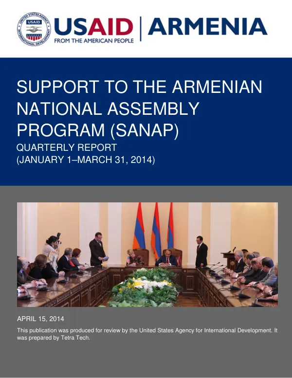 Support to the Armenian National Assembly Program, Seventh Quarterly Report (January 1 – March 31, 2014)