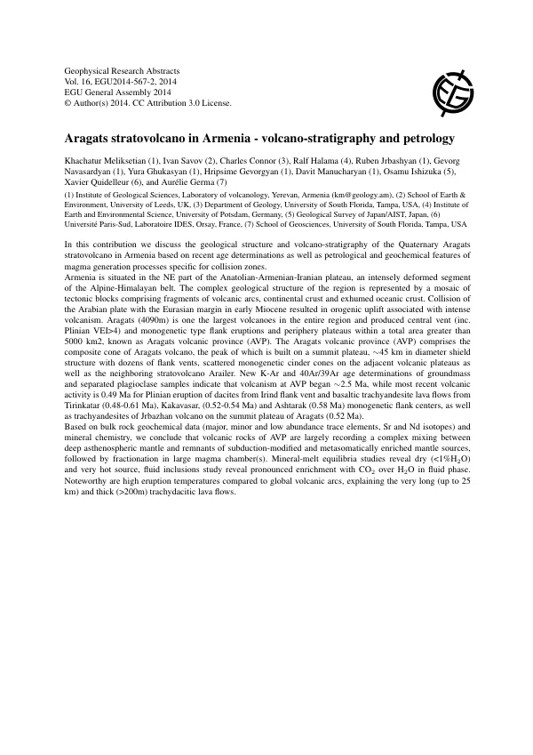 Aragats stratovolcano in Armenia - volcano-stratigraphy and petrology