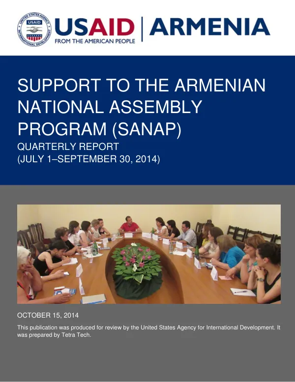 Support to the Armenian National Assembly Program (SANAP) Quarterly Report (July 1–September 30, 2014)