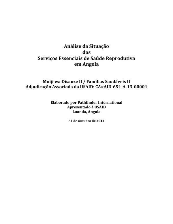 Análise da Situação dos Serviços Essenciais de Saúde Reprodutiva em Angola