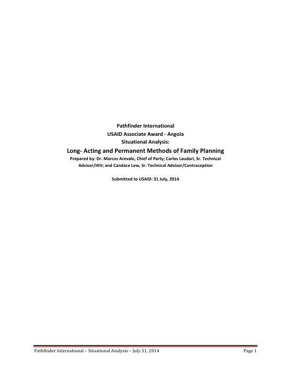Situational Analysis: Long-acting and Permanent Methods of Family Planning in Angola
