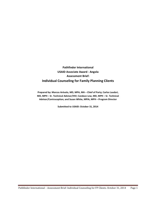 Assessment Brief: Individual Counseling for Family Planning Clients