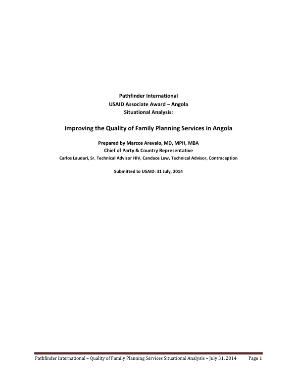 Quality of Family Planning Services Situational Analysis