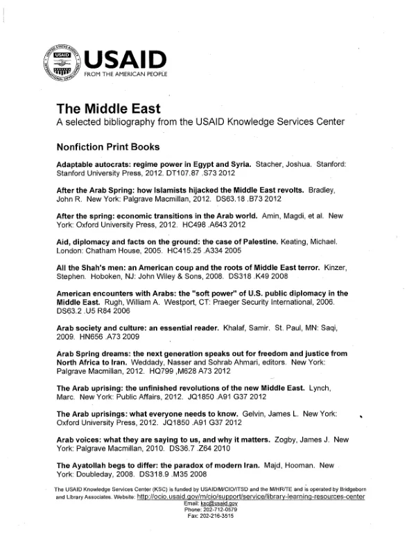 A selected bibliography from the USAID Knowledge Services Center